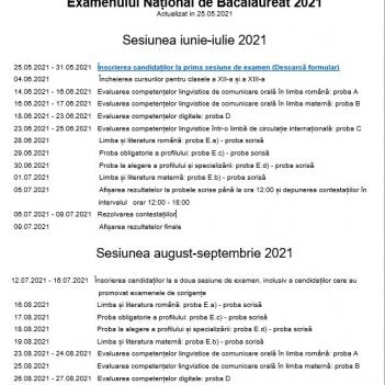 Calendar Bac 2021 Actualizat In 25mai